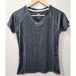 Game Time Womens V-Neck Blue Heather Athletic Stretch T-Shirt Size S